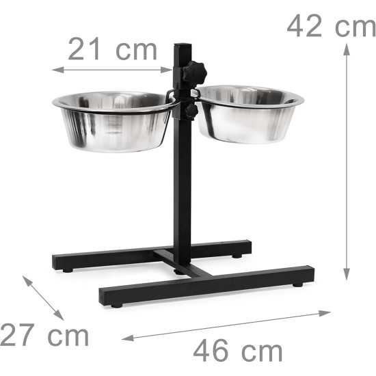 Relaxdays Stainless Steel Feeding Bowl Double Set Height Adjustable Dog Bar with Bowl Stand and 2 Removable Dog Bowls Feeding Bar for Cats / Cat Bar Metal Relaxdays Stainless Steel Feeding Bowl Double Set Height Adjustable Dog Bar with Bowl Stand and 2 Removable Dog Bowls Feeding Bar for Cats / Cat Bar Metal