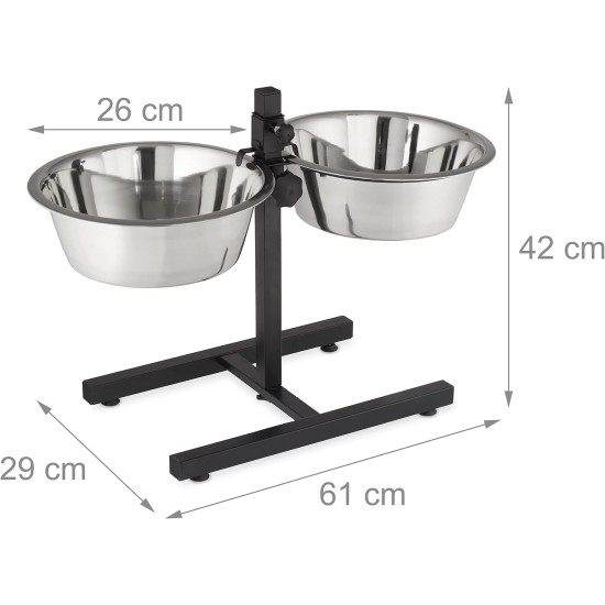 Relaxdays Stainless Steel Feeding Bowl Double Set Height Adjustable Dog Bar with Bowl Stand and 2 Removable Dog Bowls Feeding Bar for Cats / Cat Bar Metal Relaxdays Stainless Steel Feeding Bowl Double Set Height Adjustable Dog Bar with Bowl Stand and 2 Removable Dog Bowls Feeding Bar for Cats / Cat Bar Metal
