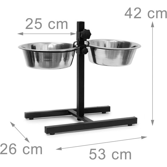 Relaxdays Stainless Steel Feeding Bowl Double Set Height Adjustable Dog Bar with Bowl Stand and 2 Removable Dog Bowls Feeding Bar for Cats / Cat Bar Metal Relaxdays Stainless Steel Feeding Bowl Double Set Height Adjustable Dog Bar with Bowl Stand and 2 Removable Dog Bowls Feeding Bar for Cats / Cat Bar Metal