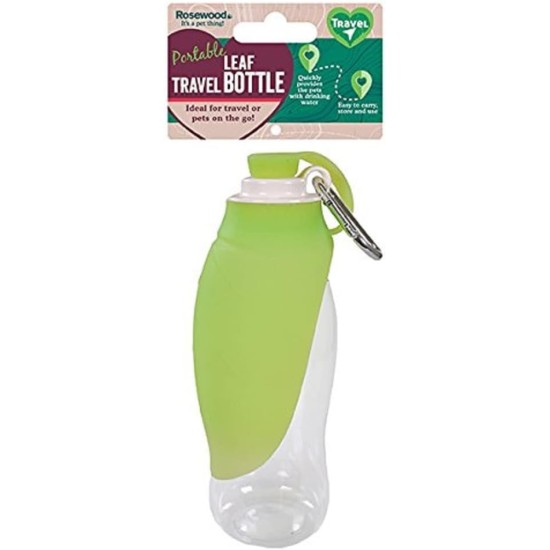 Rosewood Easy Use Dog Travel Water Bottle with Stylish Leaf Design, Green Rosewood Easy Use Dog Travel Water Bottle with Stylish Leaf Design, Green