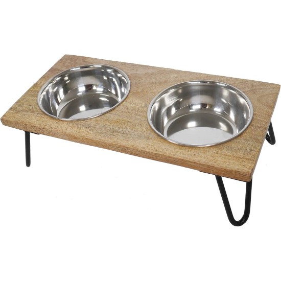 Rosewood Raised Dog Bowl for Medium and Large Dogs with a Sturdy Raised Stand and Two Stainless Steel Water and Food Bowls, Wood, Large Rosewood Raised Dog Bowl for Medium and Large Dogs with a Sturdy Raised Stand and Two Stainless Steel Water and Food Bowls, Wood, Large