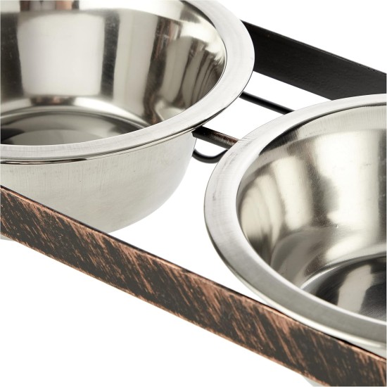 Rosewood Raised Dog Bowl for Medium and Large Dogs with a Sturdy Raised Stand and Two Stainless Steel Water and Food Bowls, Wood, Large Rosewood Raised Dog Bowl for Medium and Large Dogs with a Sturdy Raised Stand and Two Stainless Steel Water and Food Bowls, Wood, Large
