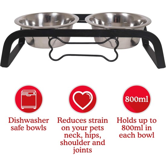 Rosewood Raised Dog Bowl for Medium and Large Dogs with a Sturdy Raised Stand and Two Stainless Steel Water and Food Bowls, Wood, Large Rosewood Raised Dog Bowl for Medium and Large Dogs with a Sturdy Raised Stand and Two Stainless Steel Water and Food Bowls, Wood, Large