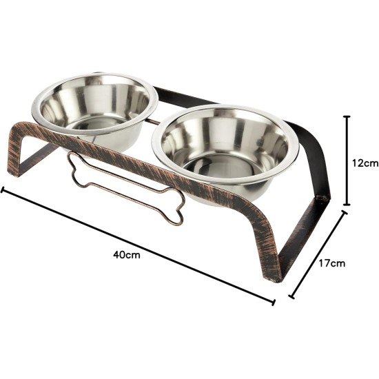 Rosewood Raised Dog Bowl for Medium and Large Dogs with a Sturdy Raised Stand and Two Stainless Steel Water and Food Bowls, Wood, Large Rosewood Raised Dog Bowl for Medium and Large Dogs with a Sturdy Raised Stand and Two Stainless Steel Water and Food Bowls, Wood, Large