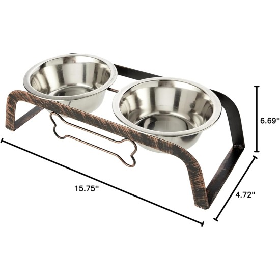 Rosewood Raised Dog Bowl for Medium and Large Dogs with a Sturdy Raised Stand and Two Stainless Steel Water and Food Bowls, Wood, Large Rosewood Raised Dog Bowl for Medium and Large Dogs with a Sturdy Raised Stand and Two Stainless Steel Water and Food Bowls, Wood, Large