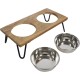 Rosewood Raised Dog Bowl for Medium and Large Dogs with a Sturdy Raised Stand and Two Stainless Steel Water and Food Bowls, Wood, Large