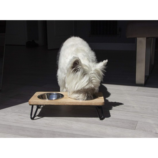 Rosewood Raised Dog Bowl for Medium and Large Dogs with a Sturdy Raised Stand and Two Stainless Steel Water and Food Bowls, Wood, Large Rosewood Raised Dog Bowl for Medium and Large Dogs with a Sturdy Raised Stand and Two Stainless Steel Water and Food Bowls, Wood, Large