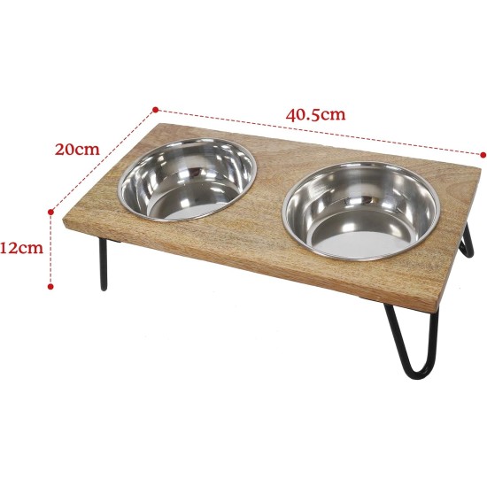 Rosewood Raised Dog Bowl for Medium and Large Dogs with a Sturdy Raised Stand and Two Stainless Steel Water and Food Bowls, Wood, Large Rosewood Raised Dog Bowl for Medium and Large Dogs with a Sturdy Raised Stand and Two Stainless Steel Water and Food Bowls, Wood, Large