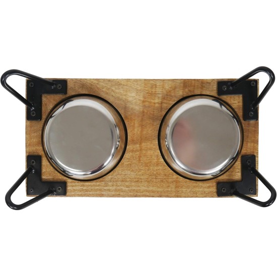 Rosewood Raised Dog Bowl for Medium and Large Dogs with a Sturdy Raised Stand and Two Stainless Steel Water and Food Bowls, Wood, Large Rosewood Raised Dog Bowl for Medium and Large Dogs with a Sturdy Raised Stand and Two Stainless Steel Water and Food Bowls, Wood, Large