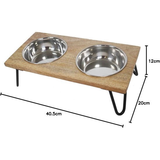 Rosewood Raised Dog Bowl for Medium and Large Dogs with a Sturdy Raised Stand and Two Stainless Steel Water and Food Bowls, Wood, Large Rosewood Raised Dog Bowl for Medium and Large Dogs with a Sturdy Raised Stand and Two Stainless Steel Water and Food Bowls, Wood, Large