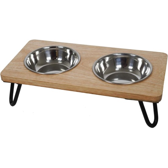 Rosewood Raised Wooden Dog Bowl for Small and Medium Dogs and Cats with a Sturdy Raised Stand and Two Stainless Steel Water and Food Bowls, Medium Rosewood Raised Wooden Dog Bowl for Small and Medium Dogs and Cats with a Sturdy Raised Stand and Two Stainless Steel Water and Food Bowls, Medium