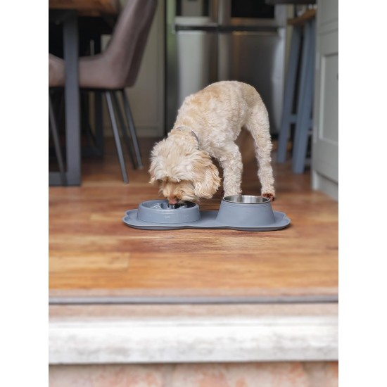 Rosewood Raised Wooden Dog Bowl for Small and Medium Dogs and Cats with a Sturdy Raised Stand and Two Stainless Steel Water and Food Bowls, Medium Rosewood Raised Wooden Dog Bowl for Small and Medium Dogs and Cats with a Sturdy Raised Stand and Two Stainless Steel Water and Food Bowls, Medium