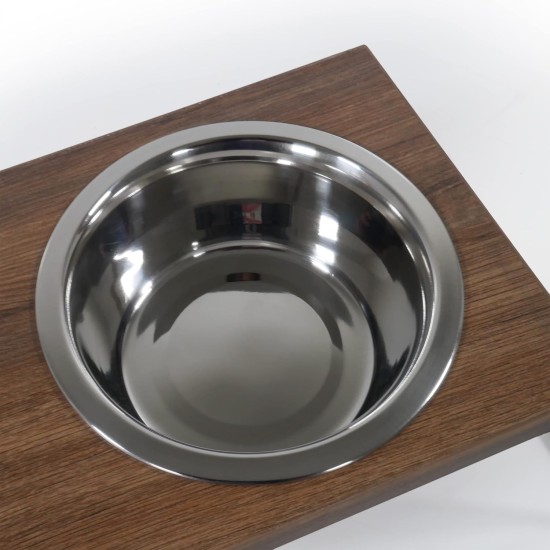 Rosewood Raised Wooden Dog Bowl for Small and Medium Dogs and Cats with a Sturdy Raised Stand and Two Stainless Steel Water and Food Bowls, Medium Rosewood Raised Wooden Dog Bowl for Small and Medium Dogs and Cats with a Sturdy Raised Stand and Two Stainless Steel Water and Food Bowls, Medium