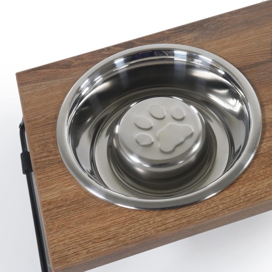 Rosewood Raised Wooden Dog Bowl for Small and Medium Dogs and Cats with a Sturdy Raised Stand and Two Stainless Steel Water and Food Bowls, Medium Rosewood Raised Wooden Dog Bowl for Small and Medium Dogs and Cats with a Sturdy Raised Stand and Two Stainless Steel Water and Food Bowls, Medium