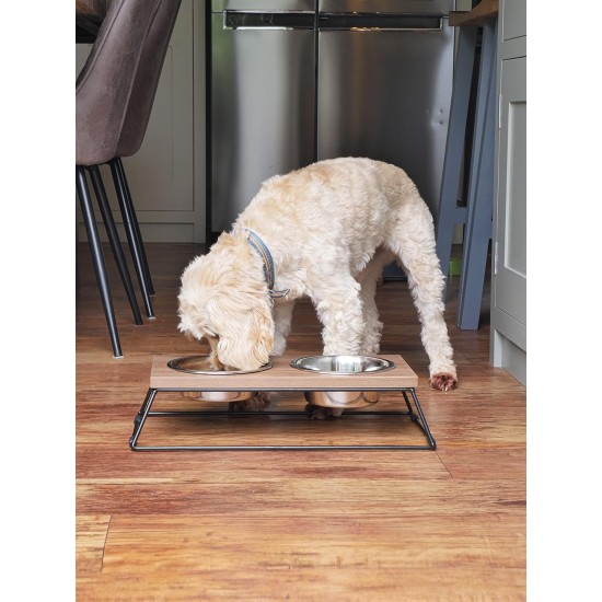 Rosewood Raised Wooden Dog Bowl for Small and Medium Dogs and Cats with a Sturdy Raised Stand and Two Stainless Steel Water and Food Bowls, Medium Rosewood Raised Wooden Dog Bowl for Small and Medium Dogs and Cats with a Sturdy Raised Stand and Two Stainless Steel Water and Food Bowls, Medium