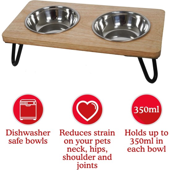 Rosewood Raised Wooden Dog Bowl for Small and Medium Dogs and Cats with a Sturdy Raised Stand and Two Stainless Steel Water and Food Bowls, Medium Rosewood Raised Wooden Dog Bowl for Small and Medium Dogs and Cats with a Sturdy Raised Stand and Two Stainless Steel Water and Food Bowls, Medium