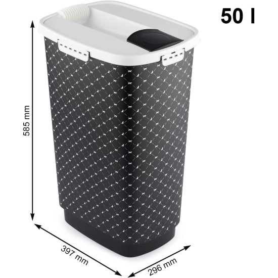 Rotho MyPet Cody Pet Food Container 50 L with Lid and Chute for Practical Dosing, Plastic (PP) BPA-Free, Pattern, 50 L (39.7 x 29.6 x 58.5 cm) Rotho MyPet Cody Pet Food Container 50 L with Lid and Chute for Practical Dosing, Plastic (PP) BPA-Free, Pattern, 50 L (39.7 x 29.6 x 58.5 cm)