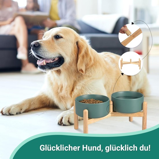 SPUNKYJUNKY Ceramic Dog Bowl Raised Feeding Bowl Water Bowl with Bamboo Stand for Medium and Large Dogs (850 ml, White) SPUNKYJUNKY Ceramic Dog Bowl Raised Feeding Bowl Water Bowl with Bamboo Stand for Medium and Large Dogs (850 ml, White)