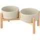 SPUNKYJUNKY Ceramic Dog Bowl Raised Feeding Bowl Water Bowl with Bamboo Stand for Medium and Large Dogs (850 ml, White)