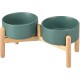 SPUNKYJUNKY Ceramic Dog Bowl Raised Feeding Bowl Water Bowl with Bamboo Stand for Medium and Large Dogs (850 ml, White)