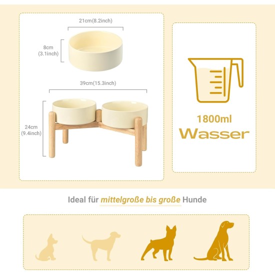 SPUNKYJUNKY Ceramic Dog Bowl Raised Feeding Bowl Water Bowl with Bamboo Stand for Medium and Large Dogs (850 ml, White) SPUNKYJUNKY Ceramic Dog Bowl Raised Feeding Bowl Water Bowl with Bamboo Stand for Medium and Large Dogs (850 ml, White)