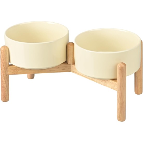 SPUNKYJUNKY Ceramic Dog Bowl Raised Feeding Bowl Water Bowl with Bamboo Stand for Medium and Large Dogs (850 ml, Beige) SPUNKYJUNKY Ceramic Dog Bowl Raised Feeding Bowl Water Bowl with Bamboo Stand for Medium and Large Dogs (850 ml, Beige)