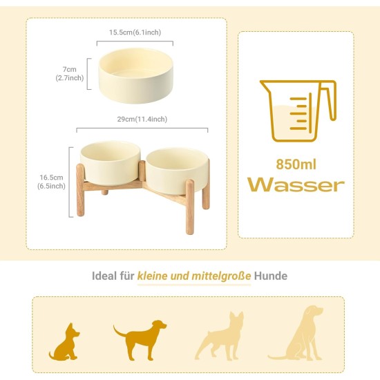 SPUNKYJUNKY Ceramic Dog Bowl Raised Feeding Bowl Water Bowl with Bamboo Stand for Medium and Large Dogs (850 ml, Beige) SPUNKYJUNKY Ceramic Dog Bowl Raised Feeding Bowl Water Bowl with Bamboo Stand for Medium and Large Dogs (850 ml, Beige)