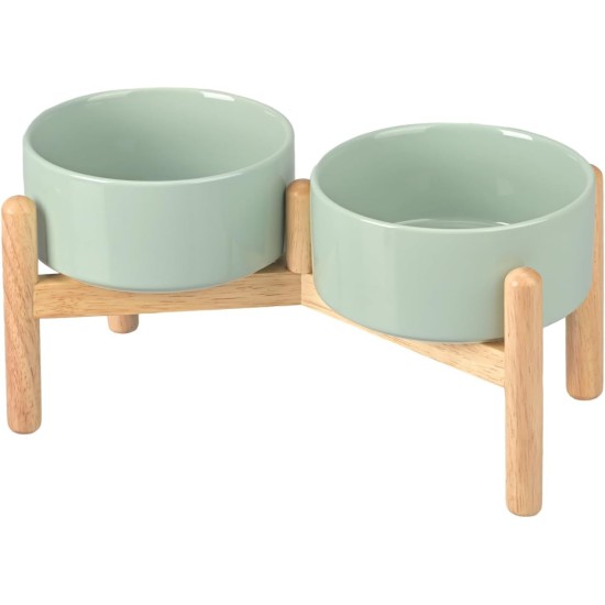 SPUNKYJUNKY Ceramic Dog Bowl Raised Feeding Bowl Water Bowl with Bamboo Stand for Medium and Large Dogs (850 ml, Beige) SPUNKYJUNKY Ceramic Dog Bowl Raised Feeding Bowl Water Bowl with Bamboo Stand for Medium and Large Dogs (850 ml, Beige)