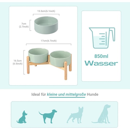 SPUNKYJUNKY Ceramic Dog Bowl Raised Feeding Bowl Water Bowl with Bamboo Stand for Medium and Large Dogs (850 ml, Beige) SPUNKYJUNKY Ceramic Dog Bowl Raised Feeding Bowl Water Bowl with Bamboo Stand for Medium and Large Dogs (850 ml, Beige)