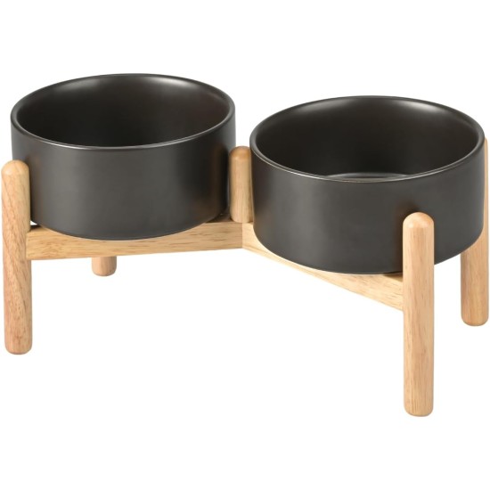 SPUNKYJUNKY Ceramic Dog Bowl Raised Feeding Bowl Water Bowl with Bamboo Stand for Medium and Large Dogs (850 ml, Beige) SPUNKYJUNKY Ceramic Dog Bowl Raised Feeding Bowl Water Bowl with Bamboo Stand for Medium and Large Dogs (850 ml, Beige)