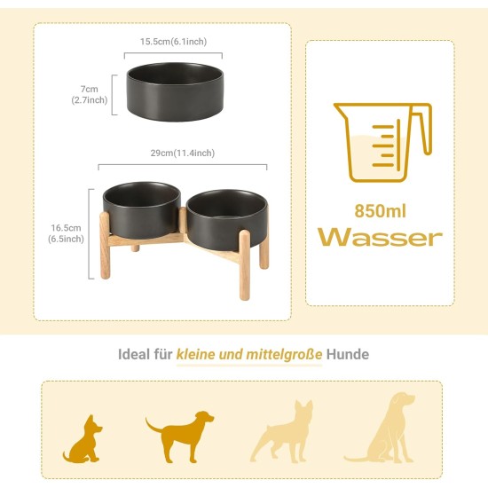 SPUNKYJUNKY Ceramic Dog Bowl Raised Feeding Bowl Water Bowl with Bamboo Stand for Medium and Large Dogs (850 ml, Beige) SPUNKYJUNKY Ceramic Dog Bowl Raised Feeding Bowl Water Bowl with Bamboo Stand for Medium and Large Dogs (850 ml, Beige)