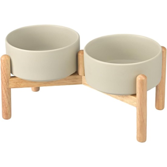 SPUNKYJUNKY Ceramic Dog Bowl Raised Feeding Bowl Water Bowl with Bamboo Stand for Medium and Large Dogs (850 ml, Beige) SPUNKYJUNKY Ceramic Dog Bowl Raised Feeding Bowl Water Bowl with Bamboo Stand for Medium and Large Dogs (850 ml, Beige)