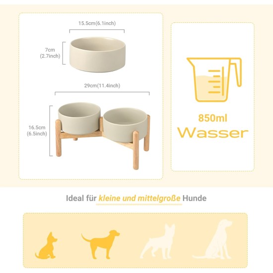 SPUNKYJUNKY Ceramic Dog Bowl Raised Feeding Bowl Water Bowl with Bamboo Stand for Medium and Large Dogs (850 ml, Beige) SPUNKYJUNKY Ceramic Dog Bowl Raised Feeding Bowl Water Bowl with Bamboo Stand for Medium and Large Dogs (850 ml, Beige)