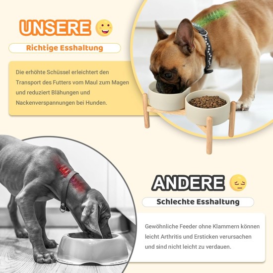SPUNKYJUNKY Ceramic Dog Bowl Raised Feeding Bowl Water Bowl with Bamboo Stand for Medium and Large Dogs (850 ml, Beige) SPUNKYJUNKY Ceramic Dog Bowl Raised Feeding Bowl Water Bowl with Bamboo Stand for Medium and Large Dogs (850 ml, Beige)