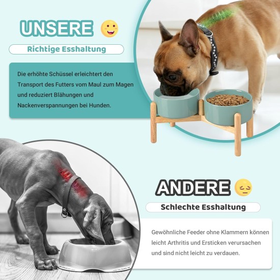 SPUNKYJUNKY Ceramic Dog Bowl Raised Feeding Bowl Water Bowl with Bamboo Stand for Medium and Large Dogs (850 ml, Beige) SPUNKYJUNKY Ceramic Dog Bowl Raised Feeding Bowl Water Bowl with Bamboo Stand for Medium and Large Dogs (850 ml, Beige)