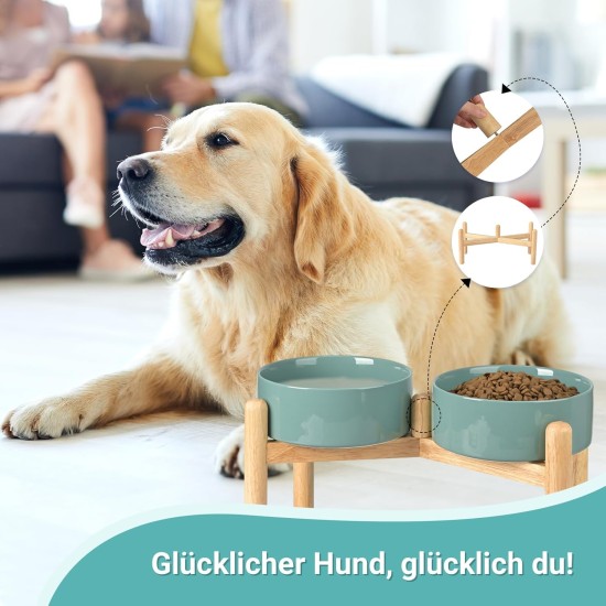 SPUNKYJUNKY Ceramic Dog Bowl Raised Feeding Bowl Water Bowl with Bamboo Stand for Medium and Large Dogs (850 ml, Beige) SPUNKYJUNKY Ceramic Dog Bowl Raised Feeding Bowl Water Bowl with Bamboo Stand for Medium and Large Dogs (850 ml, Beige)