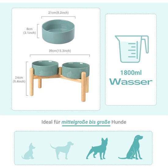 SPUNKYJUNKY Ceramic Dog Bowl Raised Feeding Bowl Water Bowl with Bamboo Stand for Medium and Large Dogs (850 ml, Beige) SPUNKYJUNKY Ceramic Dog Bowl Raised Feeding Bowl Water Bowl with Bamboo Stand for Medium and Large Dogs (850 ml, Beige)