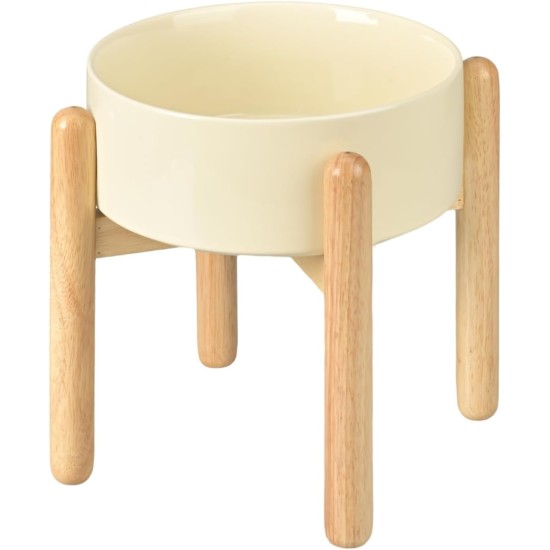SPUNKYJUNKY Ceramic Dog Bowl Raised Feeding Bowl Water Bowl with Bamboo Stand for Medium and Large Dogs (850 ml, Beige) SPUNKYJUNKY Ceramic Dog Bowl Raised Feeding Bowl Water Bowl with Bamboo Stand for Medium and Large Dogs (850 ml, Beige)