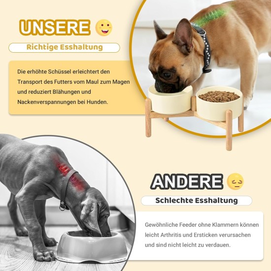 SPUNKYJUNKY Ceramic Dog Bowl Raised Feeding Bowl Water Bowl with Bamboo Stand for Medium and Large Dogs (850 ml, Beige) SPUNKYJUNKY Ceramic Dog Bowl Raised Feeding Bowl Water Bowl with Bamboo Stand for Medium and Large Dogs (850 ml, Beige)