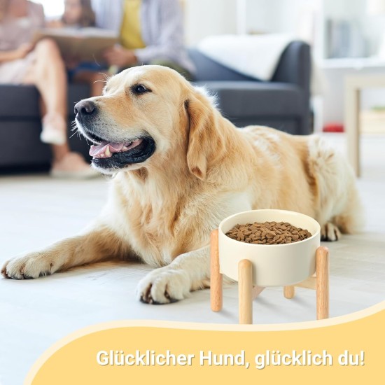 SPUNKYJUNKY Ceramic Dog Bowl Raised Feeding Bowl Water Bowl with Bamboo Stand for Medium and Large Dogs (850 ml, Beige) SPUNKYJUNKY Ceramic Dog Bowl Raised Feeding Bowl Water Bowl with Bamboo Stand for Medium and Large Dogs (850 ml, Beige)