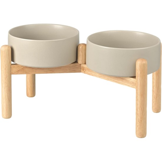SPUNKYJUNKY Ceramic Dog Bowl Raised Feeding Bowl Water Bowl with Bamboo Stand for Medium and Large Dogs (850 ml, Beige) SPUNKYJUNKY Ceramic Dog Bowl Raised Feeding Bowl Water Bowl with Bamboo Stand for Medium and Large Dogs (850 ml, Beige)