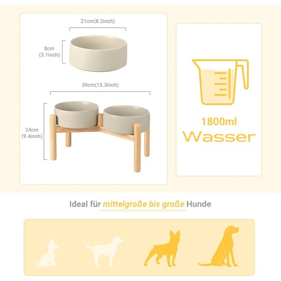SPUNKYJUNKY Ceramic Dog Bowl Raised Feeding Bowl Water Bowl with Bamboo Stand for Medium and Large Dogs (850 ml, Beige) SPUNKYJUNKY Ceramic Dog Bowl Raised Feeding Bowl Water Bowl with Bamboo Stand for Medium and Large Dogs (850 ml, Beige)