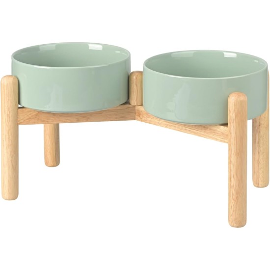 SPUNKYJUNKY Ceramic Dog Bowl Raised Feeding Bowl Water Bowl with Bamboo Stand for Medium and Large Dogs (850 ml, Beige) SPUNKYJUNKY Ceramic Dog Bowl Raised Feeding Bowl Water Bowl with Bamboo Stand for Medium and Large Dogs (850 ml, Beige)