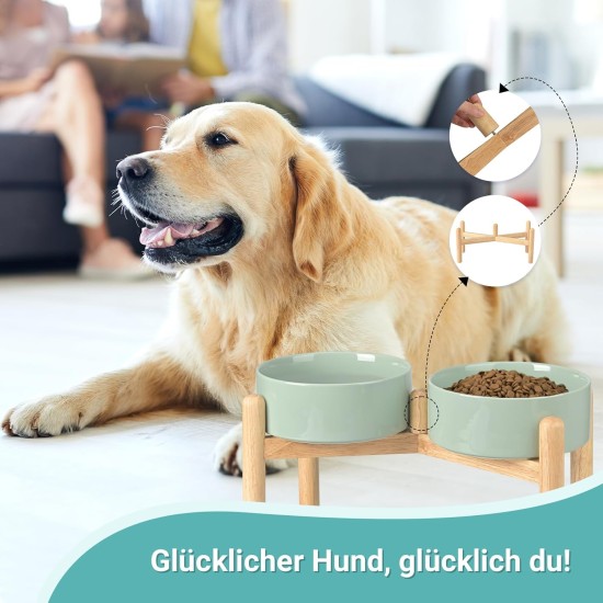 SPUNKYJUNKY Ceramic Dog Bowl Raised Feeding Bowl Water Bowl with Bamboo Stand for Medium and Large Dogs (850 ml, Beige) SPUNKYJUNKY Ceramic Dog Bowl Raised Feeding Bowl Water Bowl with Bamboo Stand for Medium and Large Dogs (850 ml, Beige)