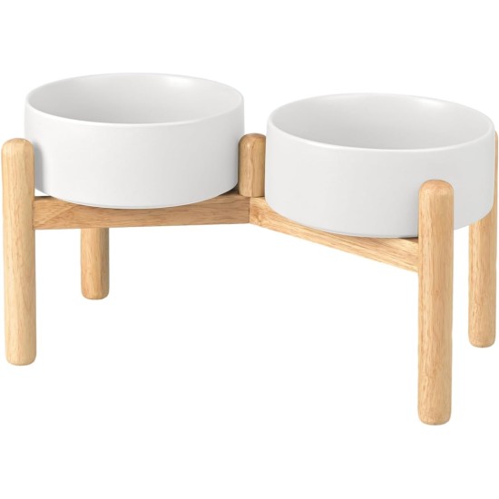 SPUNKYJUNKY Ceramic Dog Bowl Raised Feeding Bowl Water Bowl with Bamboo Stand for Medium and Large Dogs (850 ml, Beige) SPUNKYJUNKY Ceramic Dog Bowl Raised Feeding Bowl Water Bowl with Bamboo Stand for Medium and Large Dogs (850 ml, Beige)