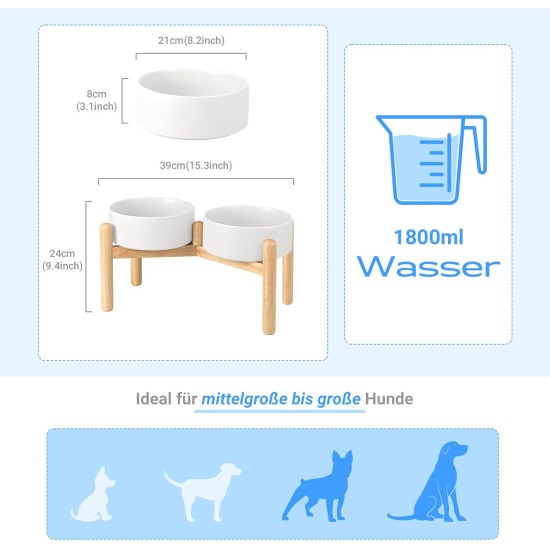 SPUNKYJUNKY Ceramic Dog Bowl Raised Feeding Bowl Water Bowl with Bamboo Stand for Medium and Large Dogs (850 ml, Beige) SPUNKYJUNKY Ceramic Dog Bowl Raised Feeding Bowl Water Bowl with Bamboo Stand for Medium and Large Dogs (850 ml, Beige)