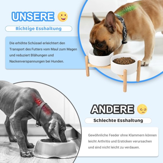 SPUNKYJUNKY Ceramic Dog Bowl Raised Feeding Bowl Water Bowl with Bamboo Stand for Medium and Large Dogs (850 ml, Beige) SPUNKYJUNKY Ceramic Dog Bowl Raised Feeding Bowl Water Bowl with Bamboo Stand for Medium and Large Dogs (850 ml, Beige)