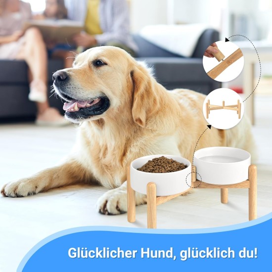 SPUNKYJUNKY Ceramic Dog Bowl Raised Feeding Bowl Water Bowl with Bamboo Stand for Medium and Large Dogs (850 ml, Beige) SPUNKYJUNKY Ceramic Dog Bowl Raised Feeding Bowl Water Bowl with Bamboo Stand for Medium and Large Dogs (850 ml, Beige)