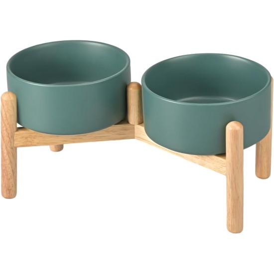 SPUNKYJUNKY Ceramic Dog Bowl Raised Feeding Bowl Water Bowl with Bamboo Stand for Medium and Large Dogs (850 ml, Beige) SPUNKYJUNKY Ceramic Dog Bowl Raised Feeding Bowl Water Bowl with Bamboo Stand for Medium and Large Dogs (850 ml, Beige)
