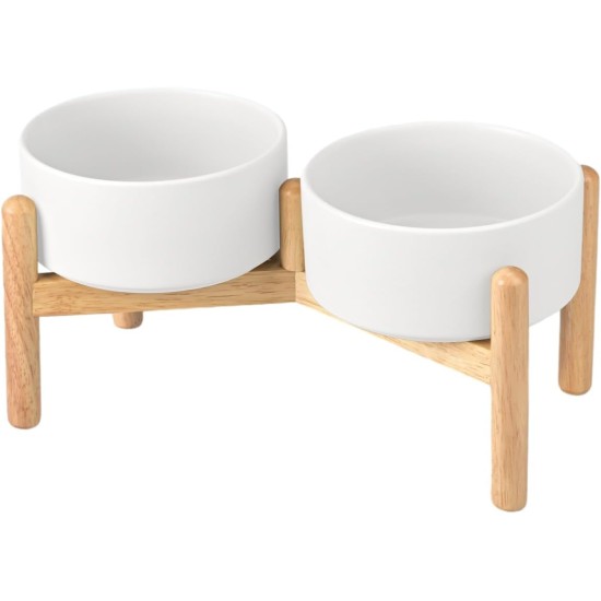 SPUNKYJUNKY Ceramic Dog Bowl Raised Feeding Bowl Water Bowl with Bamboo Stand for Medium and Large Dogs (850 ml, Beige) SPUNKYJUNKY Ceramic Dog Bowl Raised Feeding Bowl Water Bowl with Bamboo Stand for Medium and Large Dogs (850 ml, Beige)